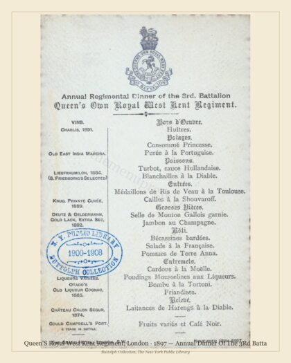 Queen'S Royal West Kent Regiment, London · 1897 — Annual Dinner Of The 3Rd Batta