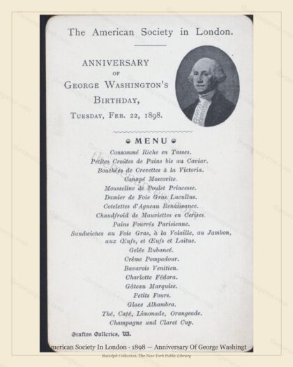 Vintage menu preview — 1898 Vintage Dinner Menu — American Society in London, Belle Époque Europe (Comp
