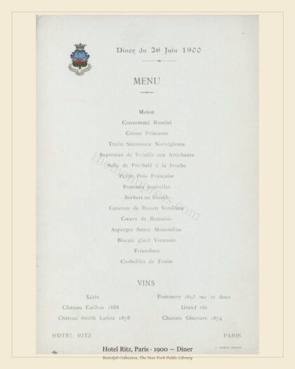 Hotel Ritz, Paris · 1900 — Diner