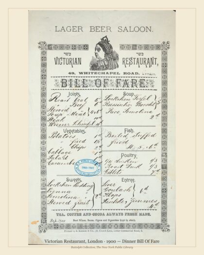 Victorian Restaurant, London · 1900 — Dinner Bill Of Fare