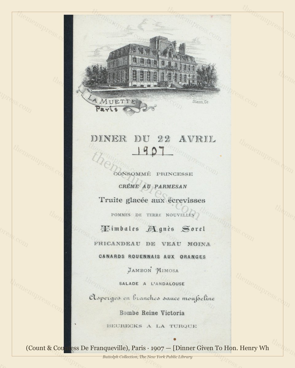 Vintage menu preview — 1907 Vintage Dinner Menu — (Count & Countess De Franqueville), Belle Époque