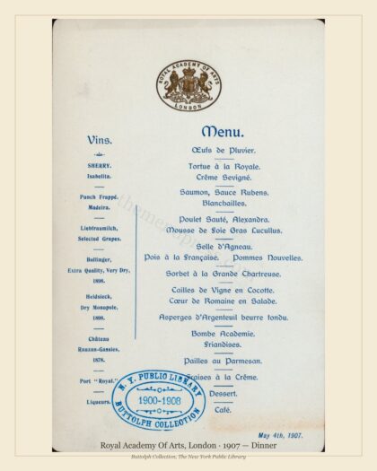 Royal Academy Of Arts, London · 1907 — Dinner