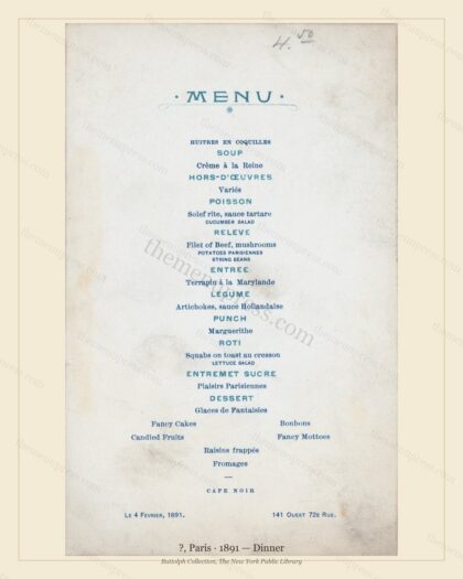 Vintage menu preview — 1891 Vintage Dinner Menu — ?, Belle Époque Paris (Complete 2-Page Archive)