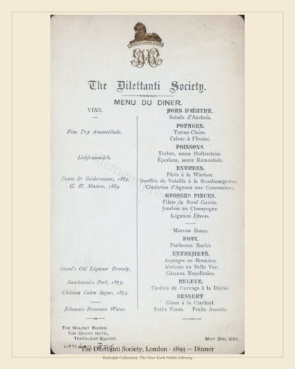 The Dilettanti Society, London · 1891 — Dinner