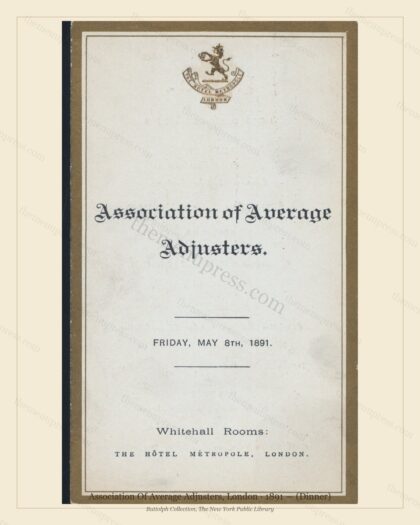 Vintage menu preview — 1891 Vintage Dinner Menu — Association of Average Adjusters, Belle Époque London