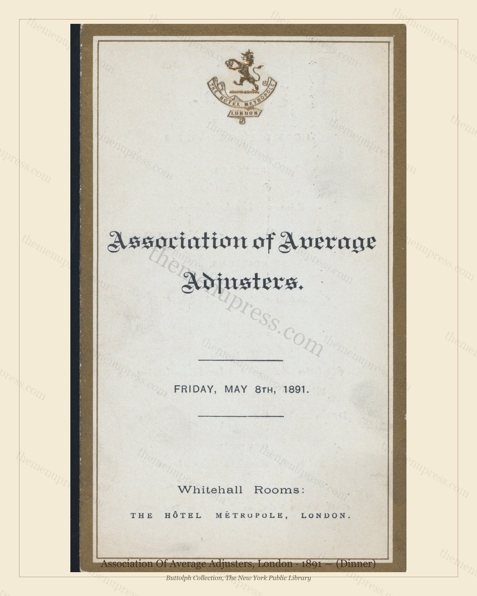 Vintage menu preview — 1891 Vintage Dinner Menu — Association of Average Adjusters, Belle Époque London