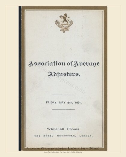 Association Of Average Adjusters, London · 1891 — (Dinner)