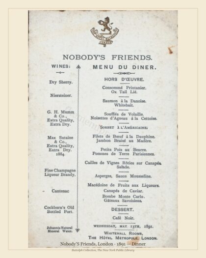 Nobody'S Friends, London · 1891 — Dinner