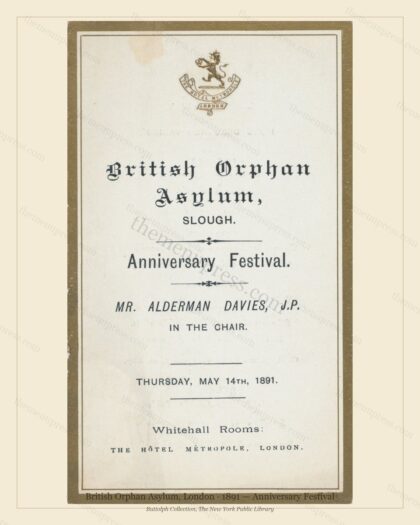 Vintage menu preview — 1891 Vintage Dinner Menu — British Orphan Asylum, Belle Époque London (Complete