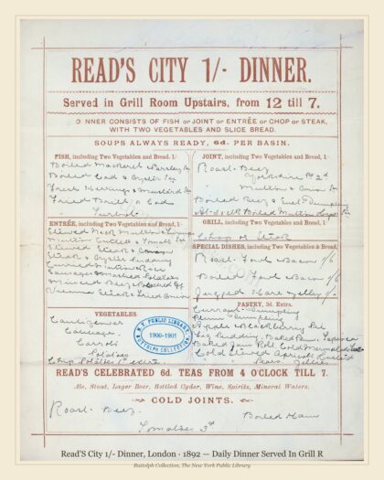 Read'S City 1/- Dinner, London · 1892 — Daily Dinner Served In Grill R