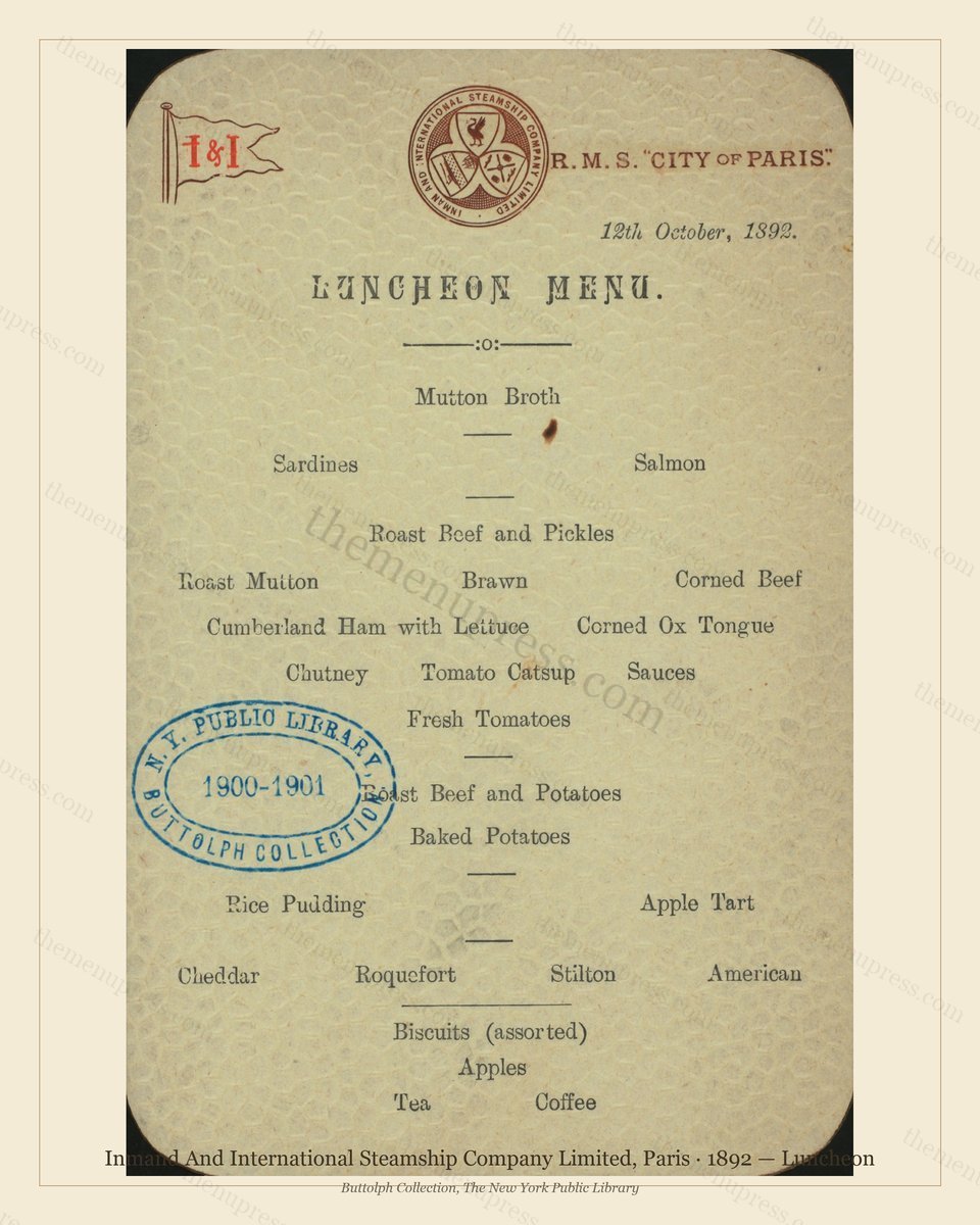 Vintage menu preview — 1892 Vintage Lunch Menu — Inmand and International Steamship , Belle Époque Pari