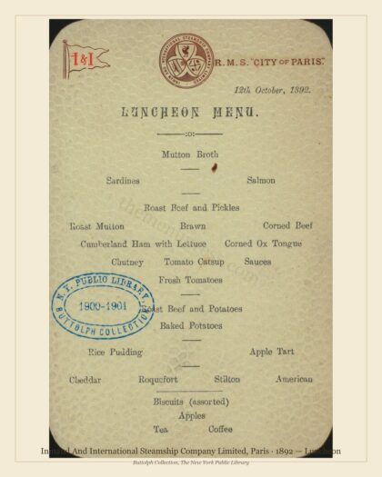 Inmand And International Steamship Company Limited, Paris · 1892 — Luncheon