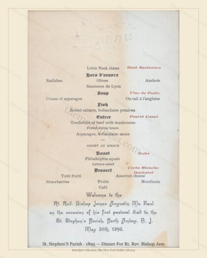 Vintage menu preview — 1895 Vintage Dinner Menu — St. Stephen'S Parish, Belle Époque Europe (Complete 2