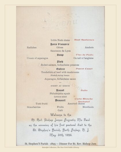 St. Stephen'S Parish · 1895 — Dinner For Rt. Rev. Bishop Jam