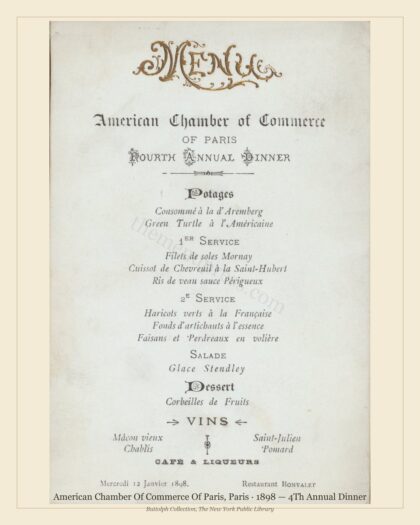 American Chamber Of Commerce Of Paris, Paris · 1898 — 4Th Annual Dinner
