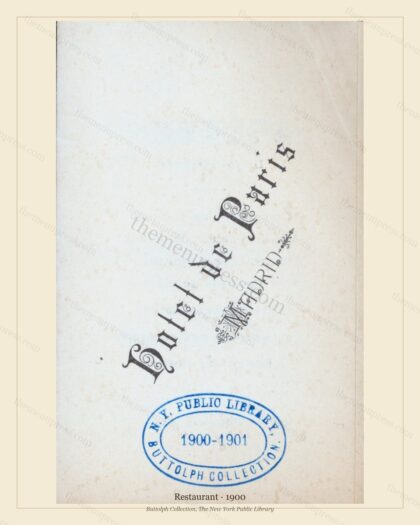 Vintage menu preview — 1900 Vintage Dinner Menu — Belle Époque Establishment, Belle Époque Europe (Comp