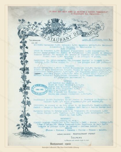 Vintage menu preview — 1900 Vintage Dinner Menu — Belle Époque Establishment, Belle Époque Europe (Comp