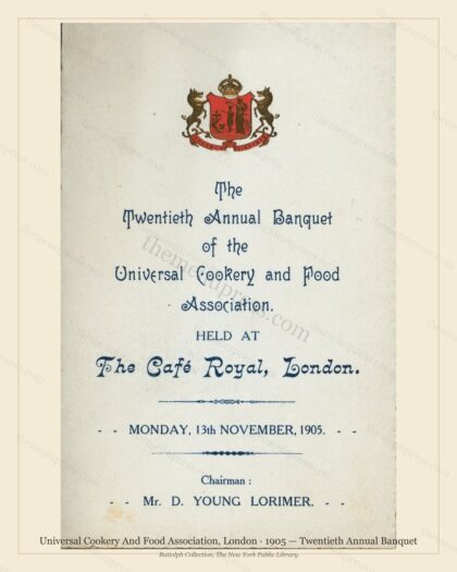 Vintage menu preview — 1905 Vintage Banquet Menu — Universal Cookery and Food Associat, Belle Époque Lo