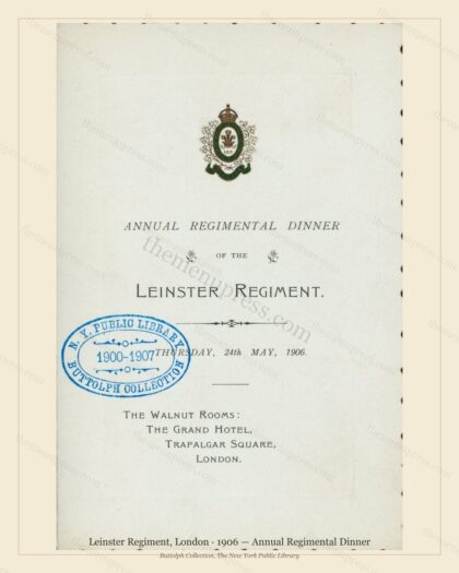 Vintage menu preview — 1906 Vintage Dinner Menu — Leinster Regiment, Belle Époque London (Complete 3-Pa