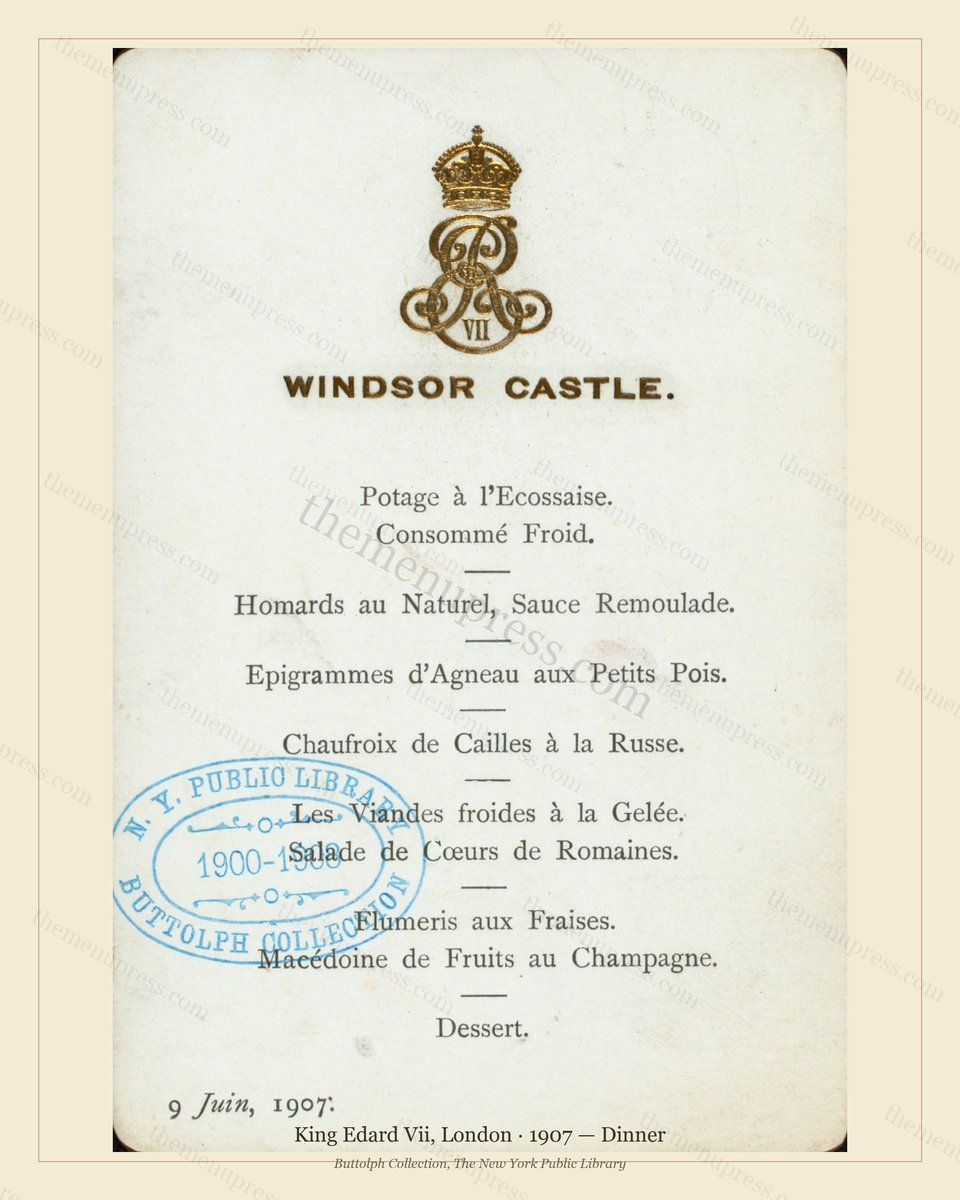 Vintage menu preview — 1907 Vintage Dinner Menu — King Edard Vii, Belle Époque London (Complete 2-Page