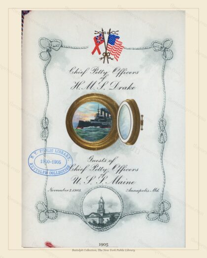 Vintage menu preview — Chief Petty Officers, U.S.S. Maine · Honorary Dinner · 1905