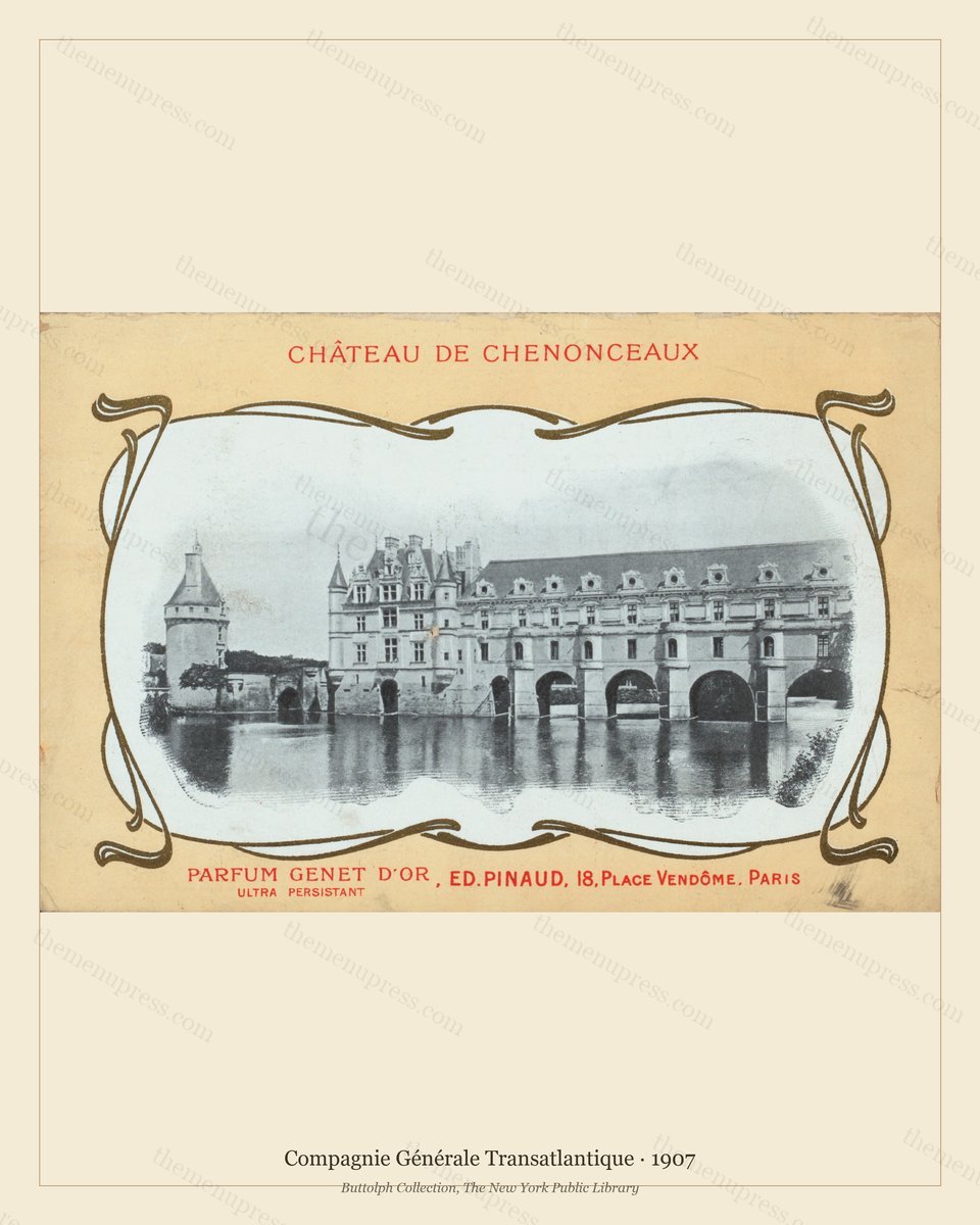 Vintage menu preview — Compagnie Générale Transatlantique · Château de Chenonceau · 1907