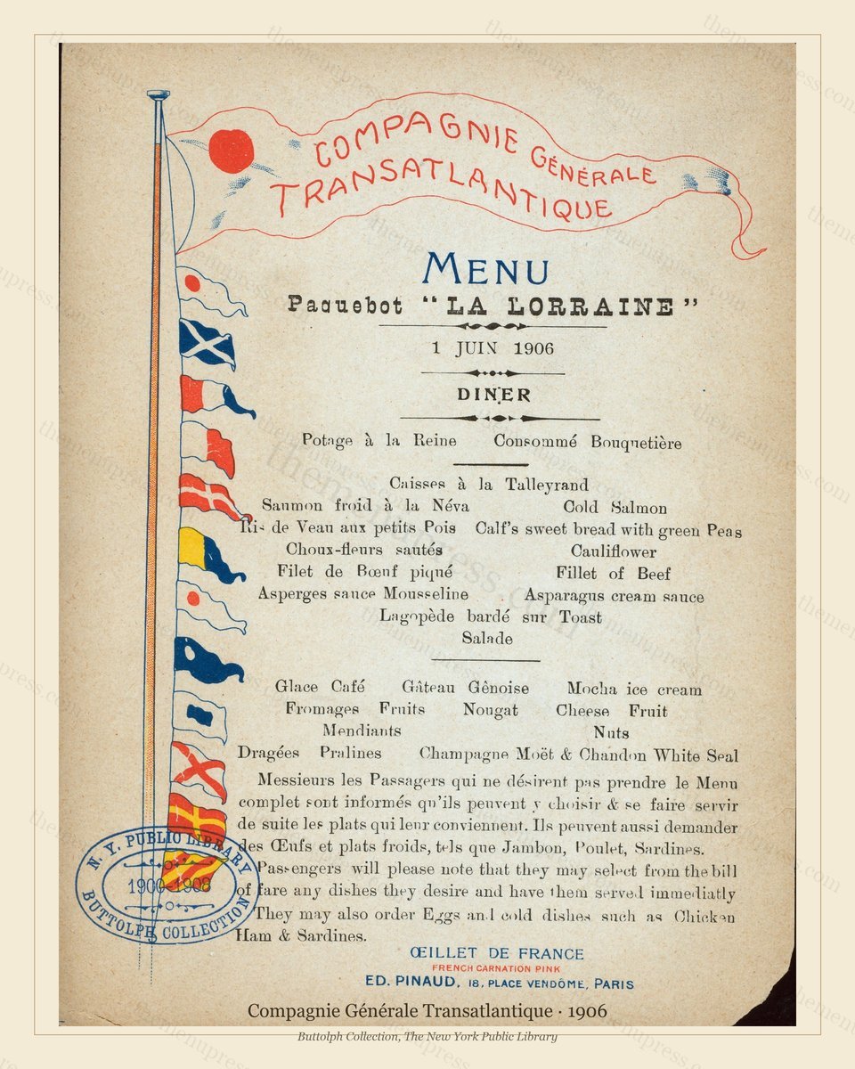 Vintage menu preview — Compagnie Générale Transatlantique · Paquebot La Lorraine · 1906