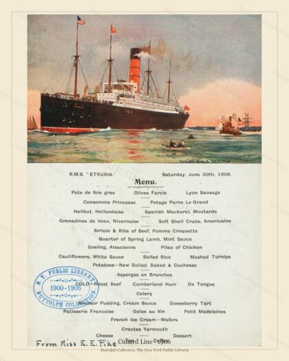 Vintage menu preview — Cunard Line · R.M.S. Saxonia · 1906