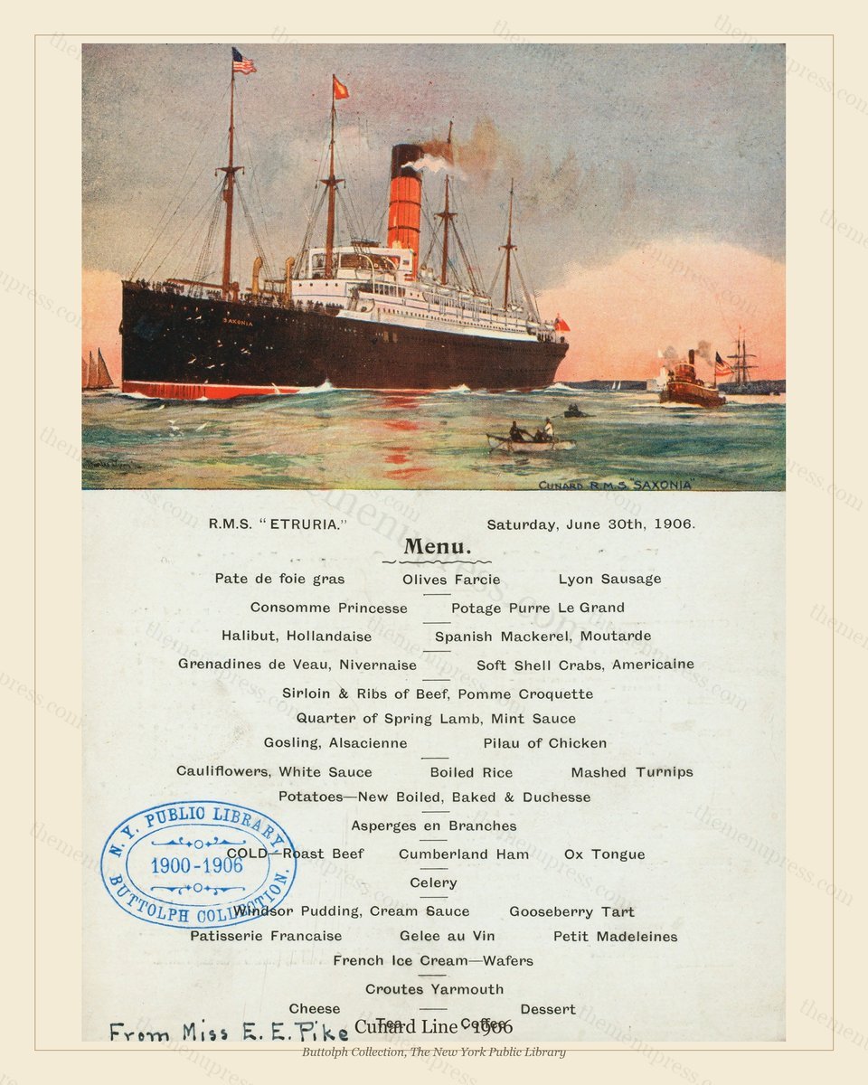 Vintage menu preview — Cunard Line · R.M.S. Saxonia · 1906