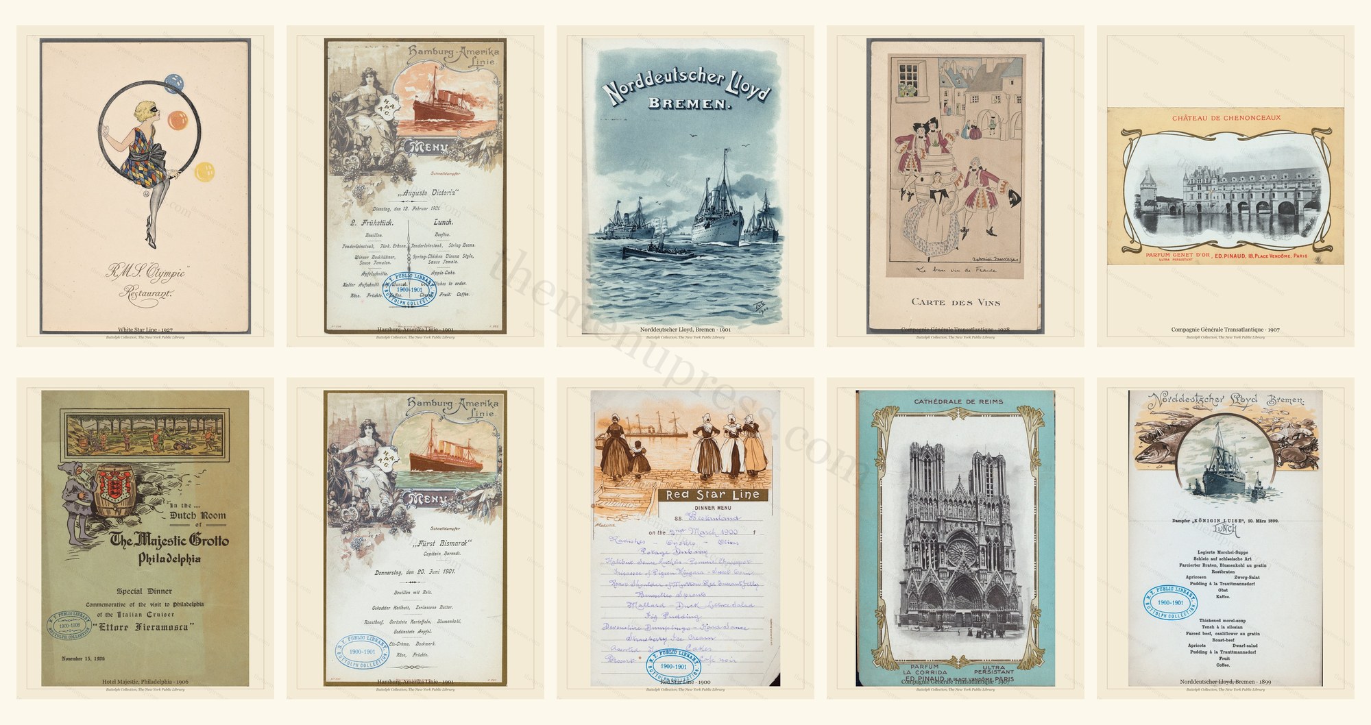 Custom Curation 10 — sample mood board of ten archival menus