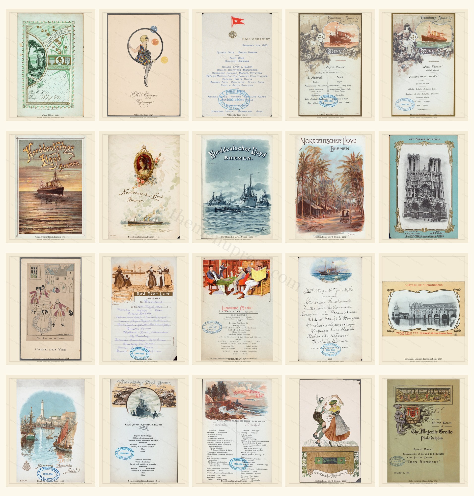 Custom Curation 20 — sample mood board of twenty archival menus