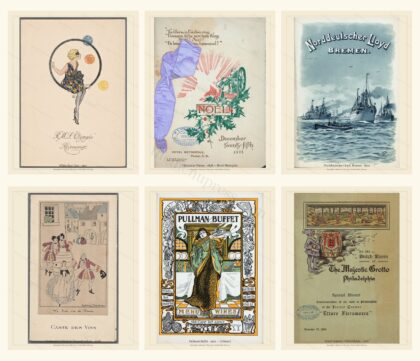 Custom Curation 6 — diversified sample covering ocean-liner, holiday, railroad, French and hotel menus