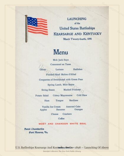 Vintage menu preview — 1898 Vintage Dinner Menu — U.S. Batlleships Kearsarge and Kentucky, Belle Époque
