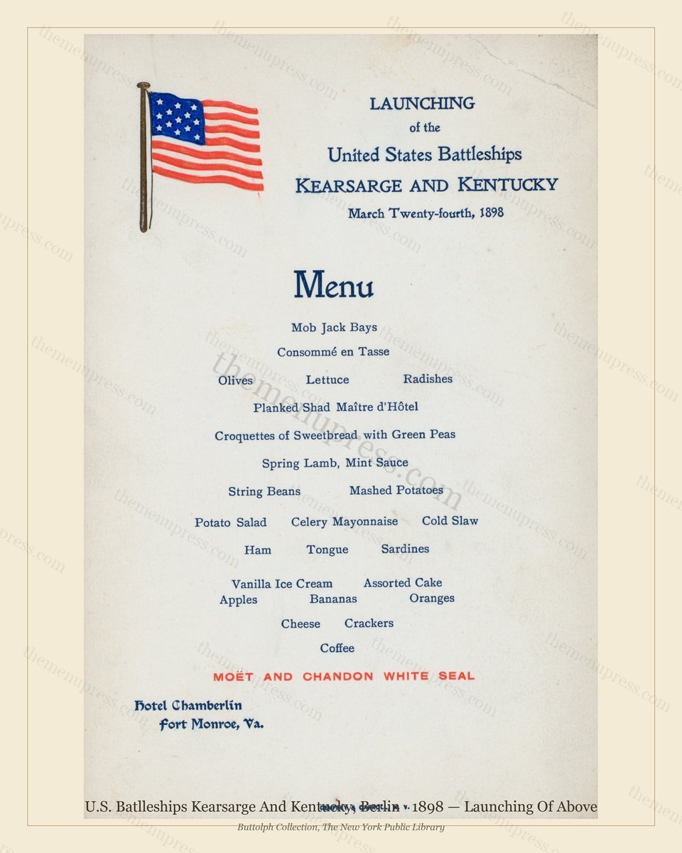 Vintage menu preview — 1898 Vintage Dinner Menu — U.S. Batlleships Kearsarge and Kentucky, Belle Époque