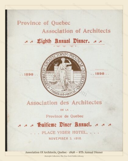 Vintage menu preview — 1898 Vintage Dinner Menu — Association of Architects, Canadian Pacific Hotel (Co