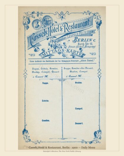 Cassels Hotel & Restaurant, Berlin · 1900 — Daily Menu