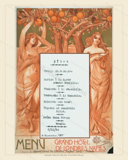 Vintage menu preview — 1905 Vintage Dinner Menu — Grand Hotel De Londres, Belle Époque Italy (Complete