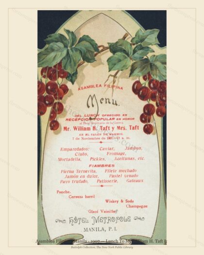 Vintage menu preview — 1907 Vintage Lunch Menu — Asamblea Filipina, International Grand Hotel (Complete