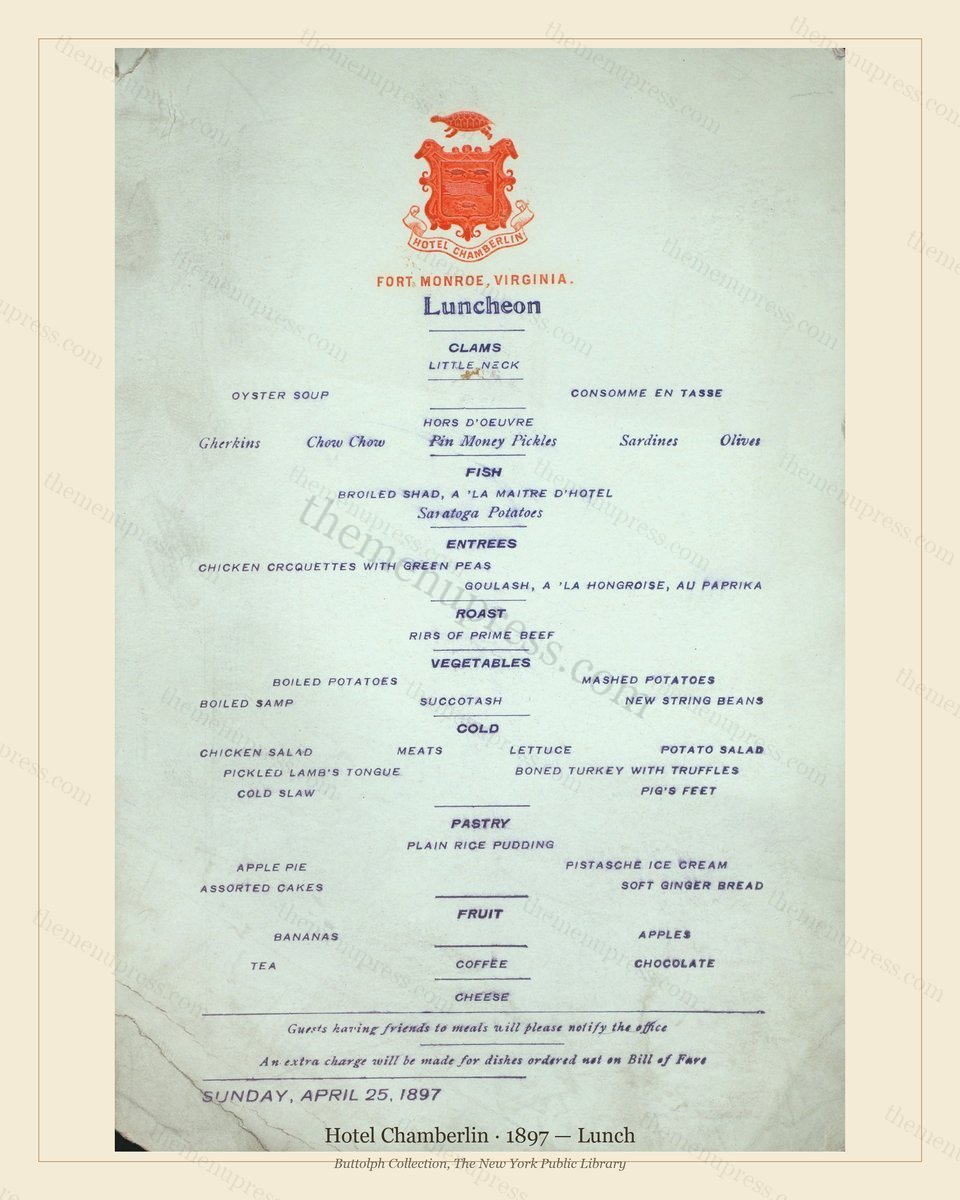 Vintage menu preview — 1897 Vintage Lunch Menu — Hotel Chamberlin, International Grand Hotel (Complete