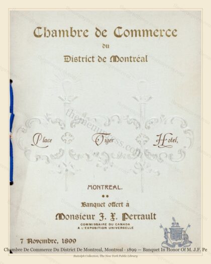 Vintage menu preview — 1899 Vintage Banquet Menu — Chambre De Commerce Du District De Montr, Canadian P