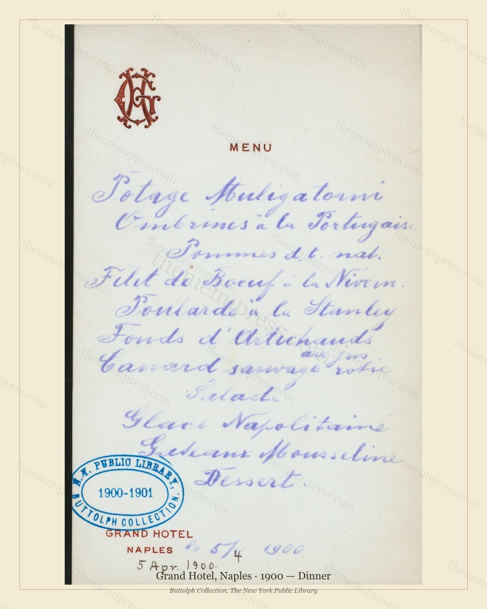 Vintage menu preview — 1900 Vintage Dinner Menu — Grand Hotel, Belle Époque Italy