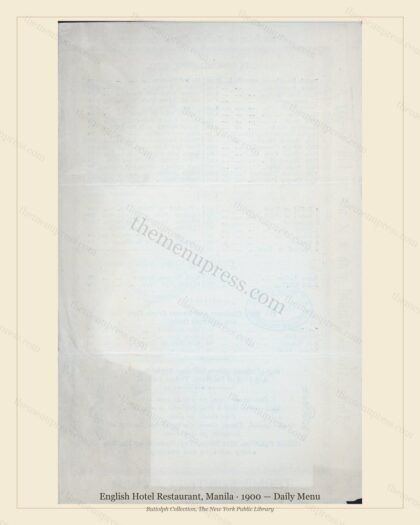 Vintage menu preview — 1900 Vintage Dinner Menu — English Hotel Restaurant, International Grand Hotel (