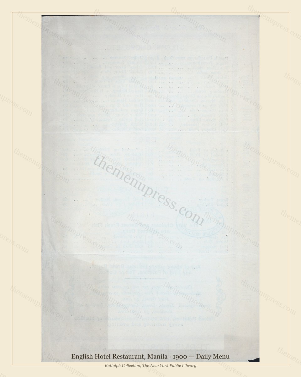 Vintage menu preview — 1900 Vintage Dinner Menu — English Hotel Restaurant, International Grand Hotel (