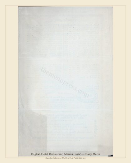English Hotel Restaurant, Manila · 1900 — Daily Menu
