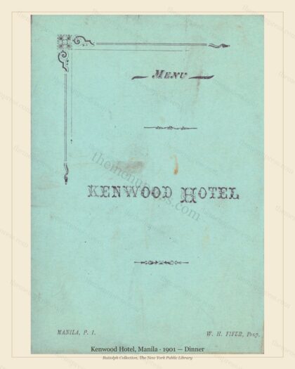 Vintage menu preview — 1901 Vintage Dinner Menu — Kenwood Hotel, International Grand Hotel (Complete 4-
