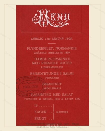 Vintage menu preview — 1908 Vintage Dinner Menu — The Society of the (Friends?), International Grand Ho