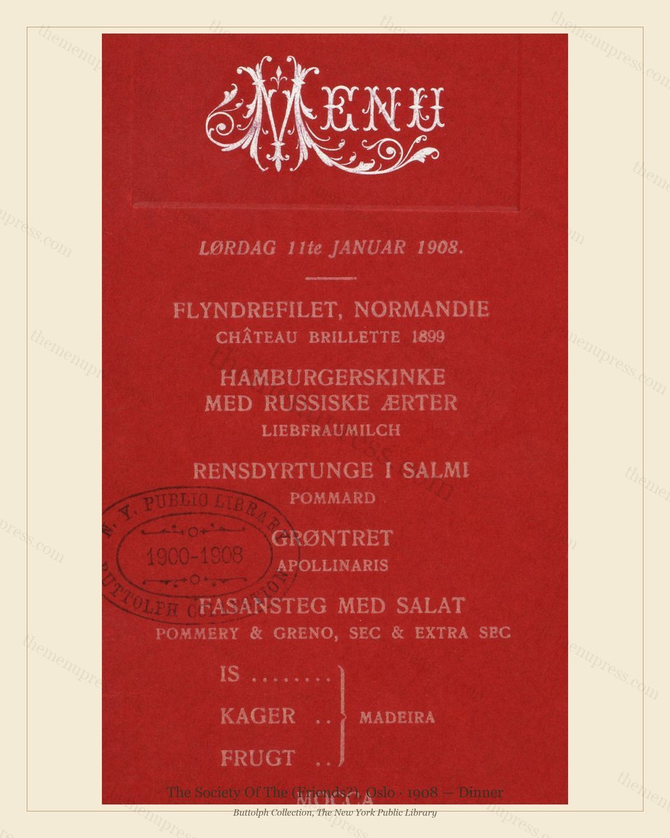 Vintage menu preview — 1908 Vintage Dinner Menu — The Society of the (Friends?), International Grand Ho