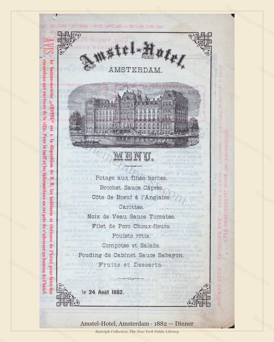 Vintage menu preview — 1882 Vintage Dinner Menu — Amstel-Hotel, International Grand Hotel (Complete 3-P