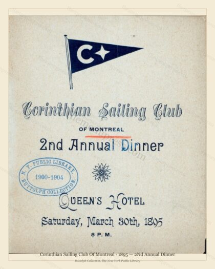 Vintage menu preview — 1895 Vintage Dinner Menu — Corinthian Sailing Club of Montreal, International Gr