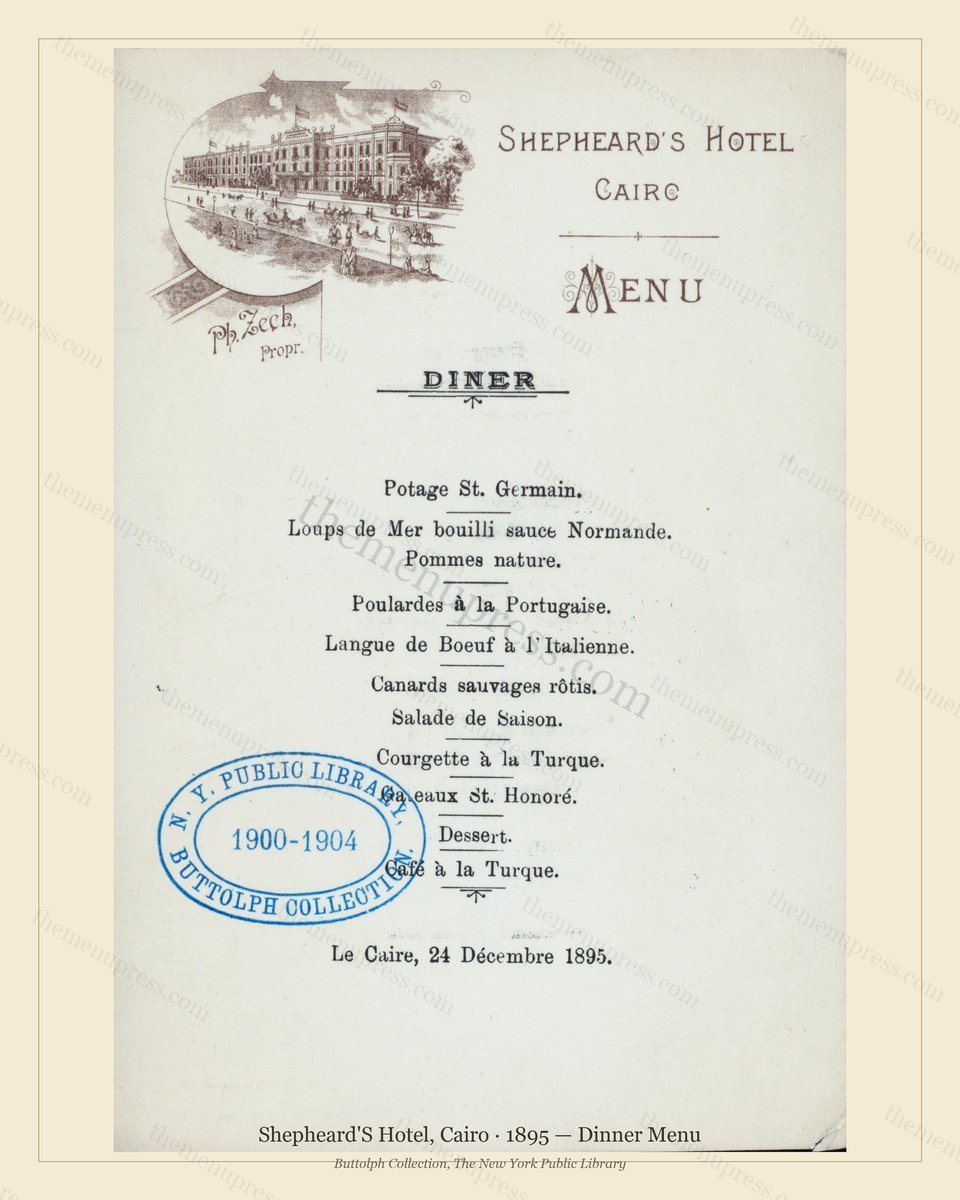 Vintage menu preview — 1895 Vintage Dinner Menu — Shepheard'S Hotel, International Grand Hotel (Complet